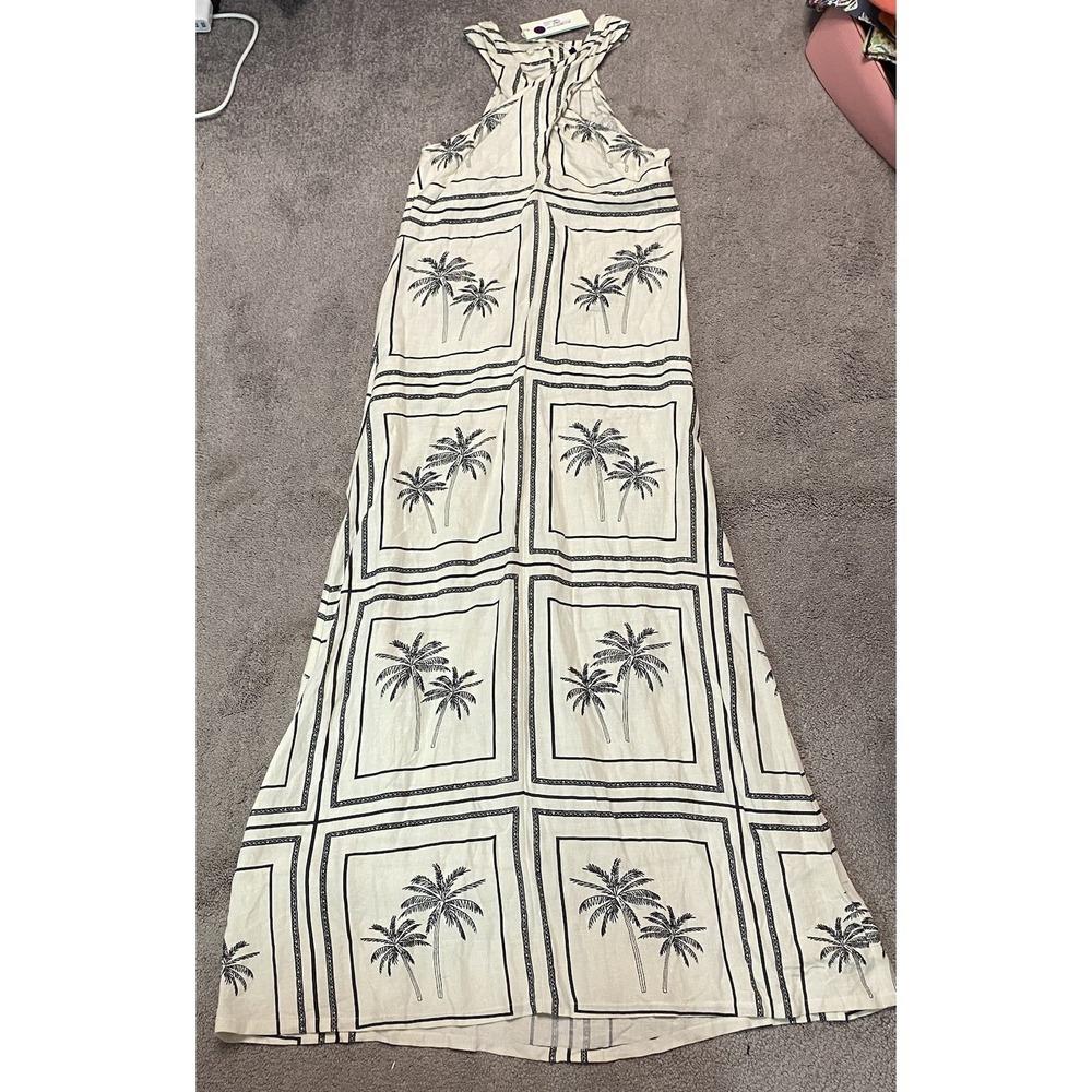 Shore Brand Malia Maxi  Dress Ivory&Black Palm‎ Trees Tropical Vaca XS NWT $298
